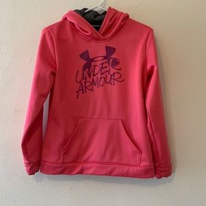 🦋 Under Armour Hot Bright Pink Hoodie Size Youth XL. Purple Logo on front!